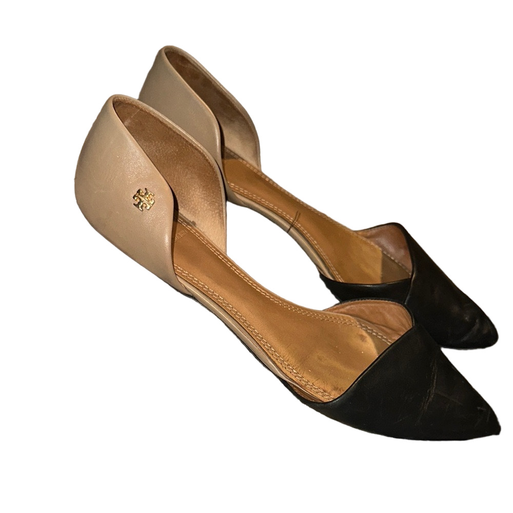 Tory Burch Viv Two Tone d'Orsay Black and Tan Flats 8.5 Shoes
